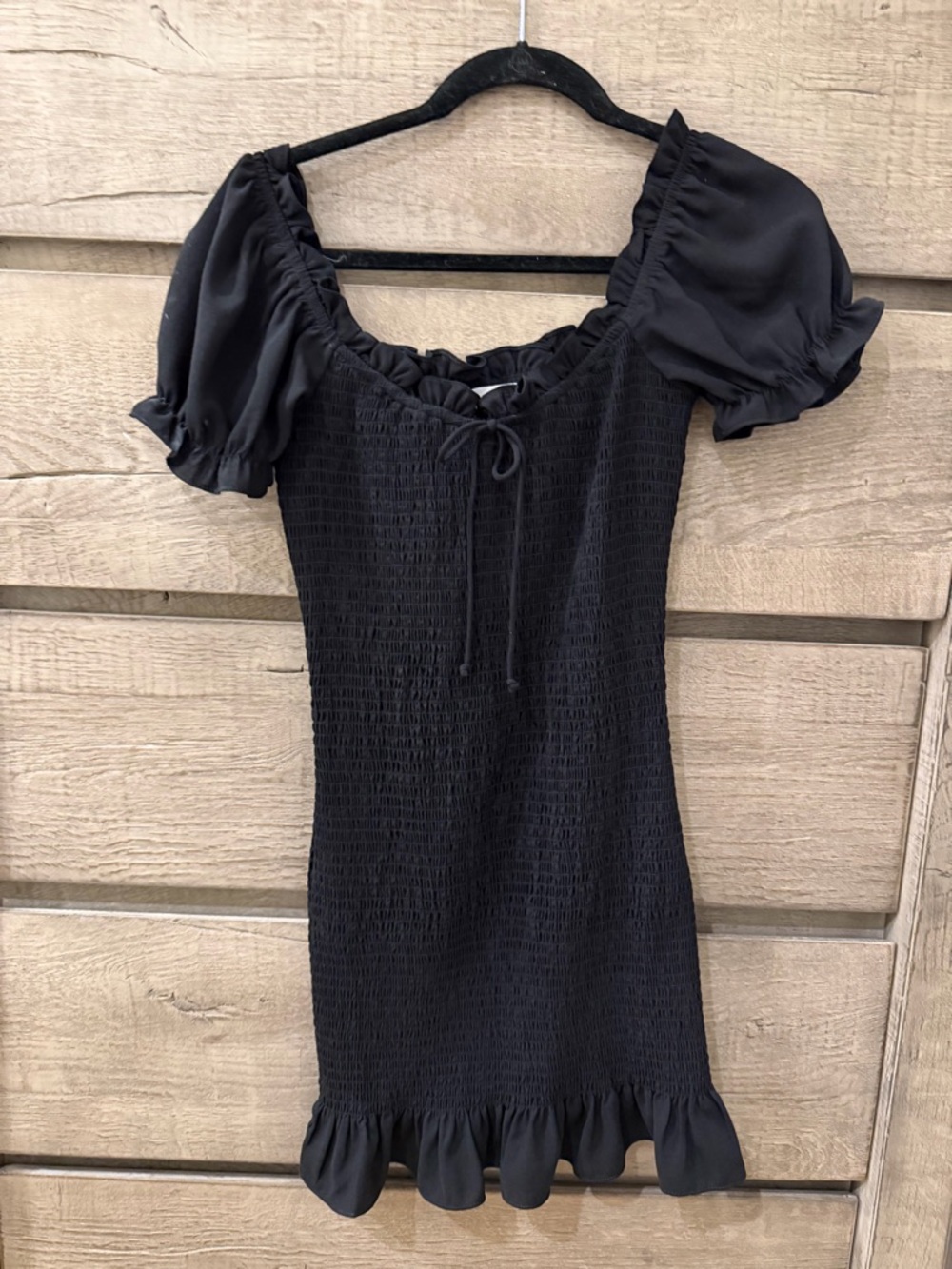 Isalis Black Smocked Puff Sleeve Mini Dress - size Small - NWOT